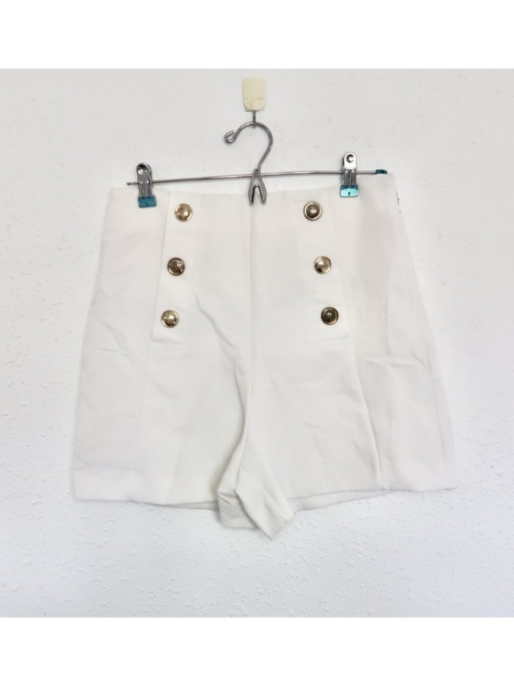 Zara White High-Waisted Sailor Short With Gold Button Detail